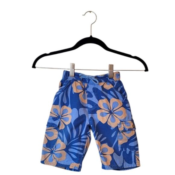 Vintage Gap Kids 2002 Blue Hibiscus Print 100% Cotton Shorts Size 18-24 Months - Picture 1 of 5